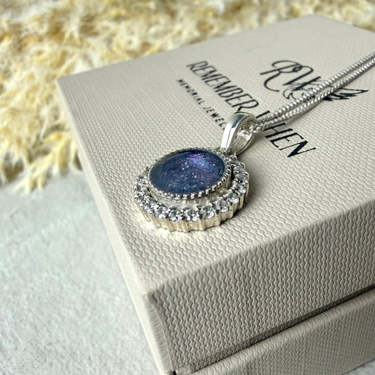 Sterling Silver Crystal Halo Memorial Pendant
