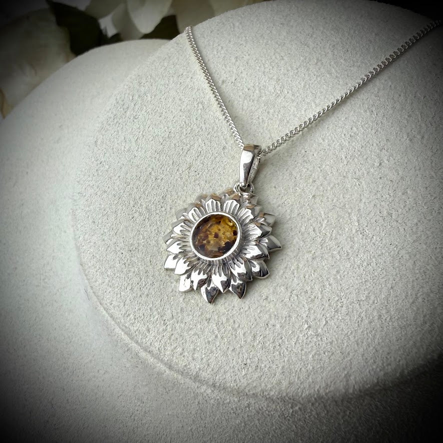 Sterling Silver Sunflower Memorial Pendant