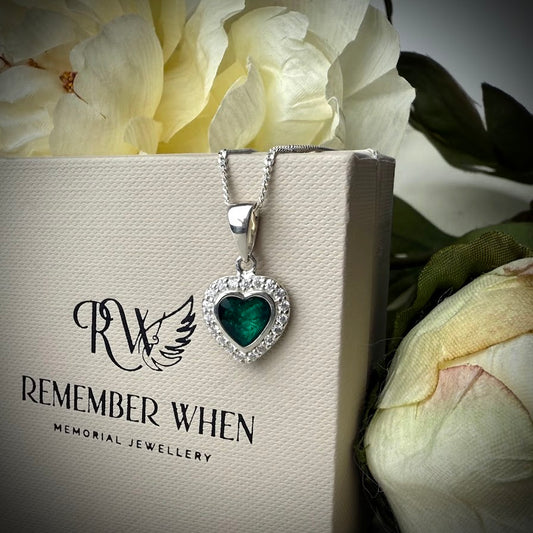 Sterling Silver Petite Crystal Heart Memorial Pendant