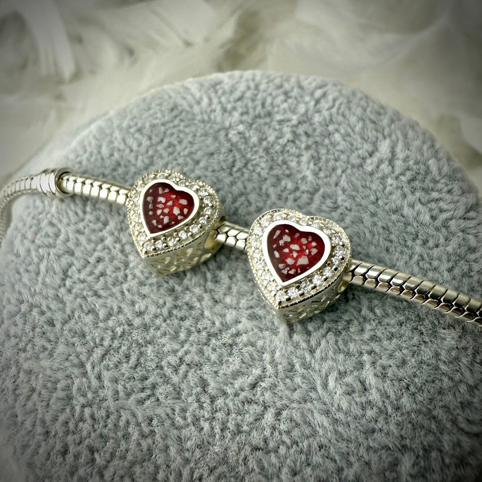Sterling Silver Crystal Heart Memorial Bracelet Charm
