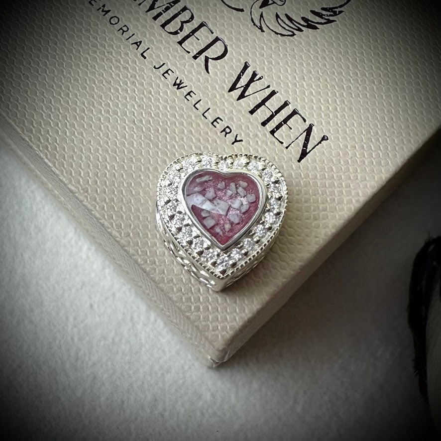 Sterling Silver Crystal Heart Memorial Bracelet Charm