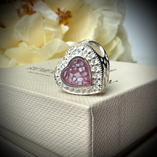 Sterling Silver Crystal Heart Memorial Bracelet Charm