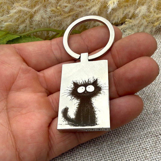 Stainless Personalised Engraved Cat Keyring