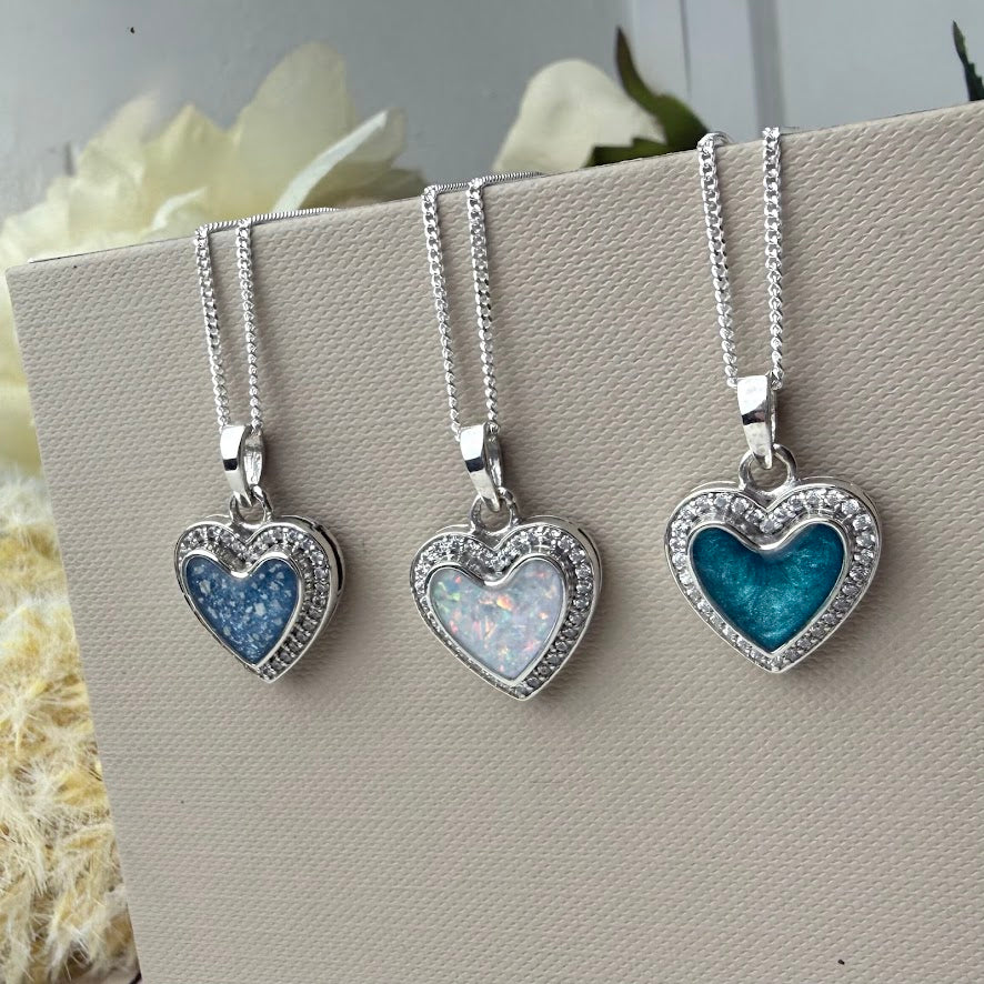 Sterling Silver Crystal Heart Memorial Pendant