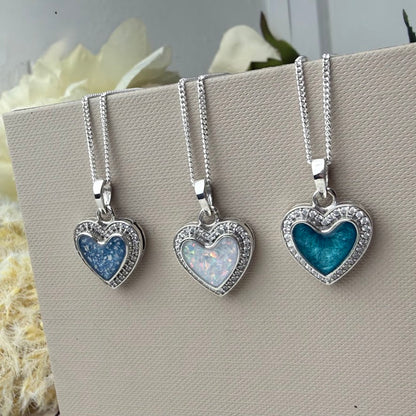 Sterling Silver Crystal Heart Memorial Pendant