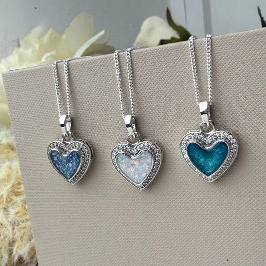 Sterling Silver Crystal Heart Memorial Pendant