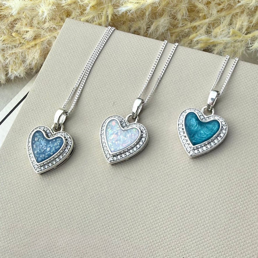 Sterling Silver Crystal Heart Memorial Pendant
