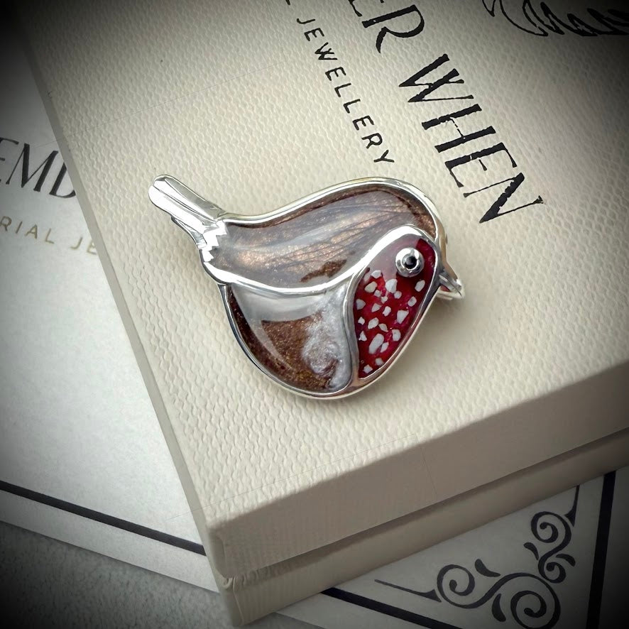 Sterling Silver Robin Memorial Brooch / Pin