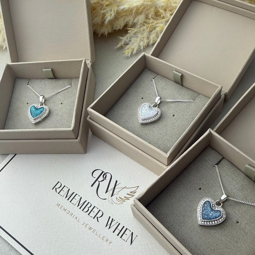 Sterling Silver Crystal Heart Memorial Pendant