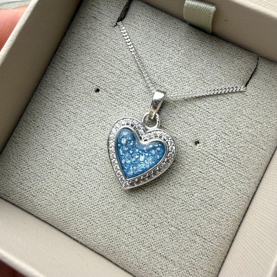 Sterling Silver Crystal Heart Memorial Pendant