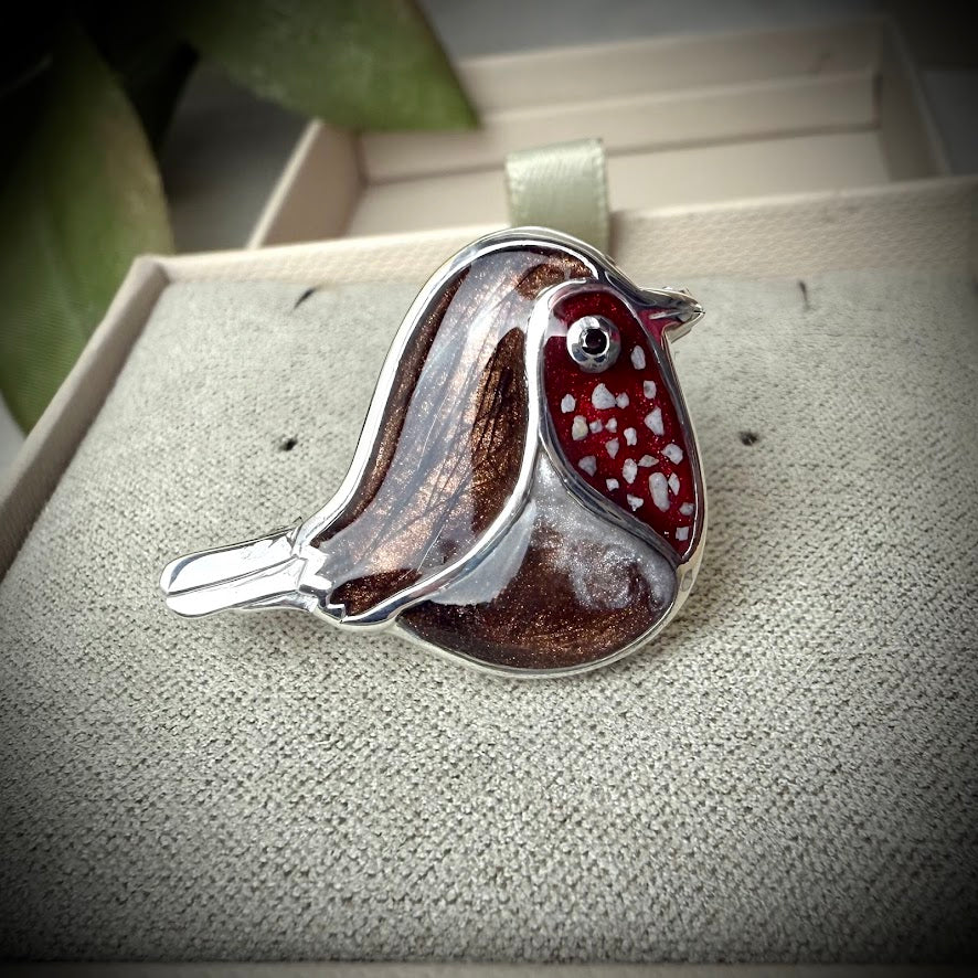 Sterling Silver Robin Memorial Brooch / Pin