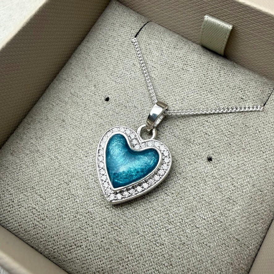 Sterling Silver Crystal Heart Memorial Pendant
