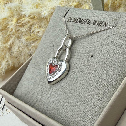 Sterling Silver Crystal Solid Heart Lock Memorial Pendant