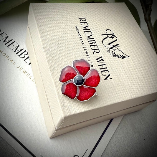 Sterling Silver Poppy Memorial Brooch/Pin