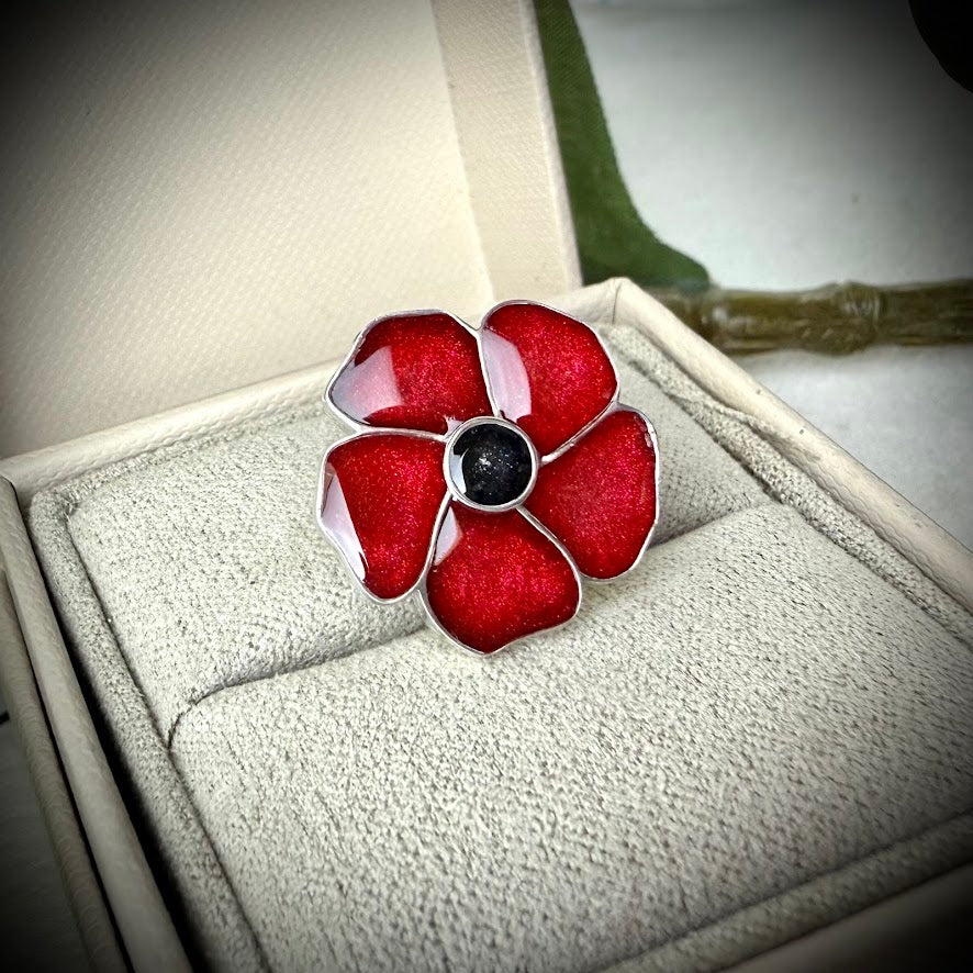 Sterling Silver Poppy Memorial Brooch/Pin