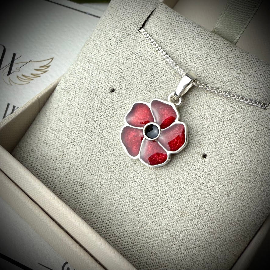Sterling Silver Poppy Memorial Pendant