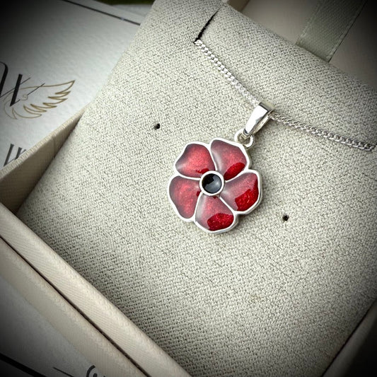 Sterling Silver Poppy Memorial Pendant