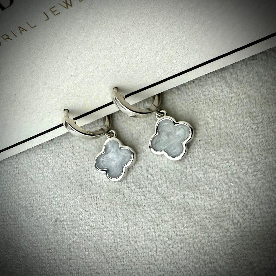 Sterling Silver Clover Huggies Memorial Earrings