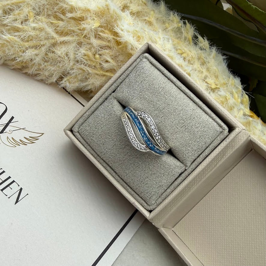 Sterling Silver Crystal Double Wave Memorial Ring