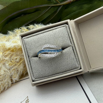 Sterling Silver Crystal Double Wave Memorial Ring