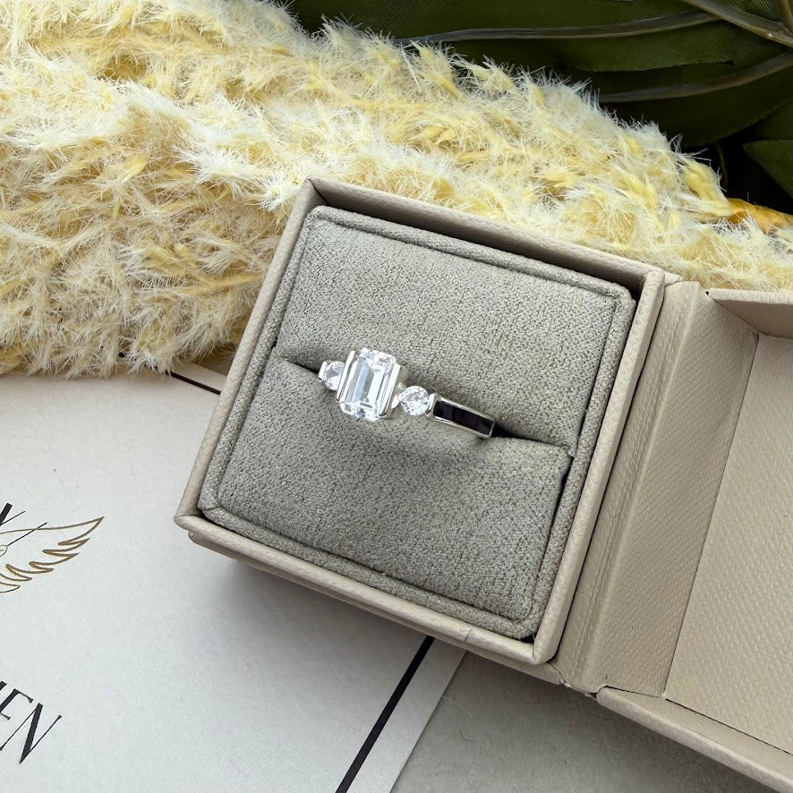 Sterling Silver Emerald Cut Solitaire Memorial Ring