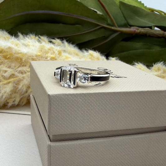 Sterling Silver Emerald Cut Solitaire Memorial Ring