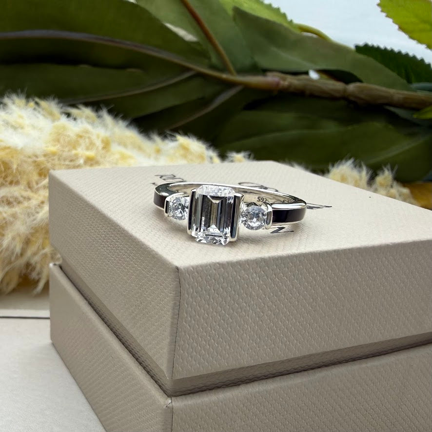 Sterling Silver Emerald Cut Solitaire Memorial Ring