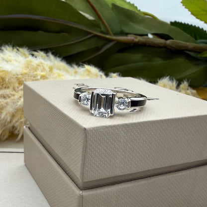 Sterling Silver Emerald Cut Solitaire Memorial Ring