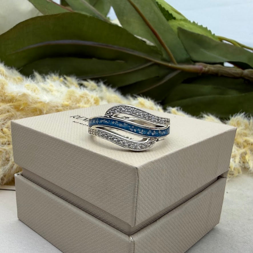 Sterling Silver Crystal Double Wave Memorial Ring