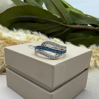 Sterling Silver Crystal Double Wave Memorial Ring
