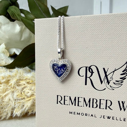 Sterling Silver Crystal Heart Memorial Pendant