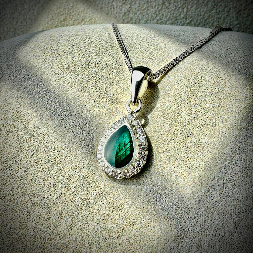 Sterling Silver Crystal Petite Teardrop Memorial Pendant