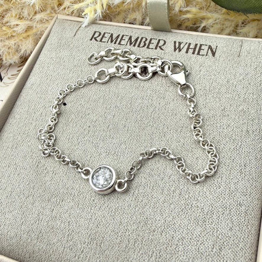 Sterling Silver Petite Round Adjustable Curb Memorial Bracelet