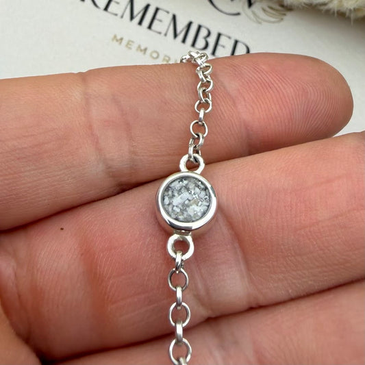 Sterling Silver Petite Round Adjustable Curb Memorial Bracelet