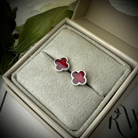 Sterling Silver Clover Stud Memorial Earrings