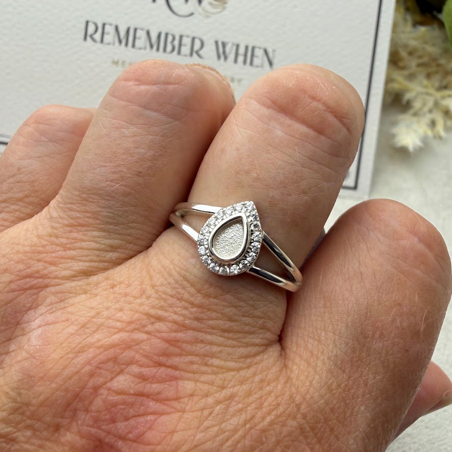 Sterling Silver Crystal Teardrop Memorial Ring