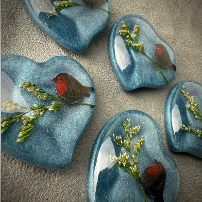 Wavy Heart Robin Memorial Pebble