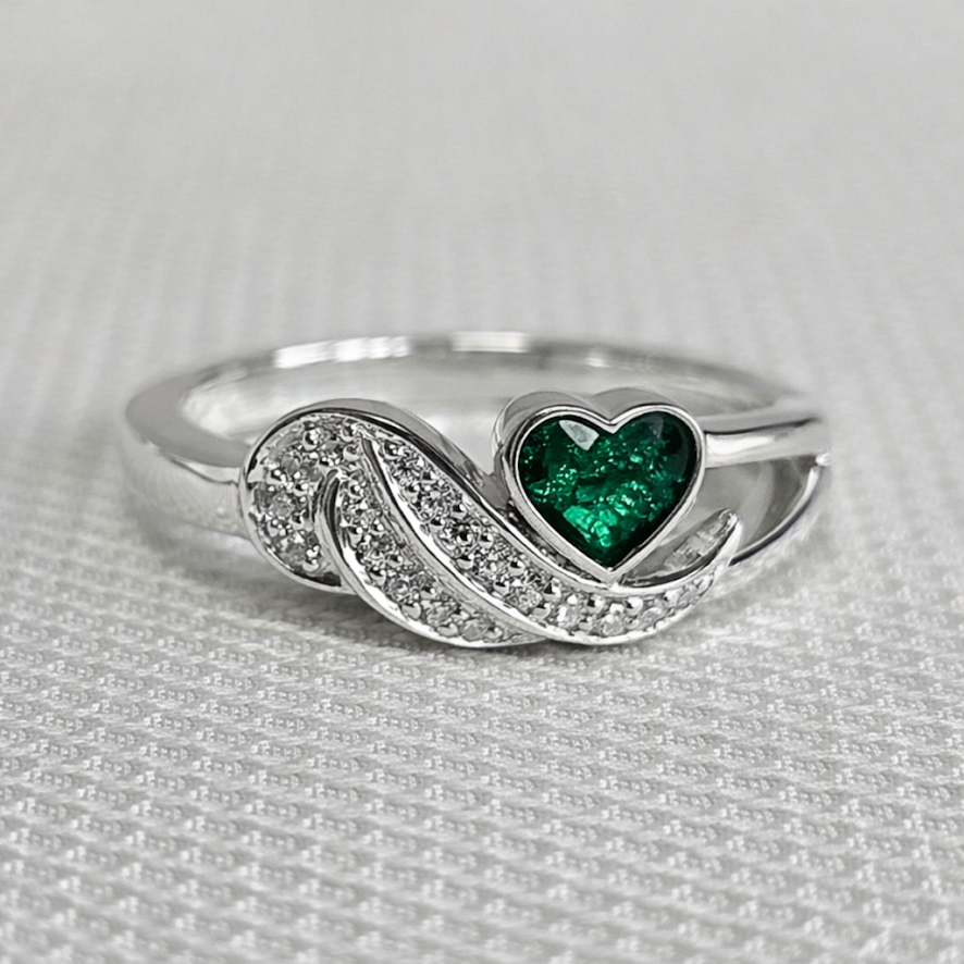 Sterling silver Crystal Wing Heart Memorial Ring