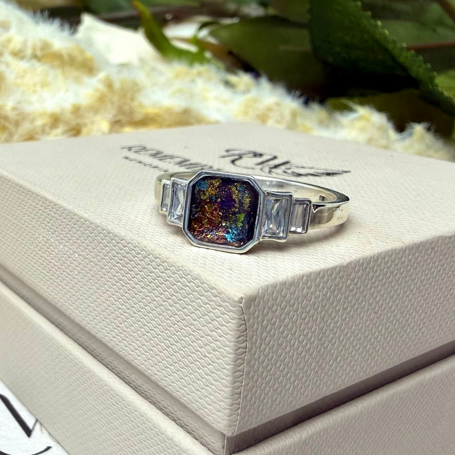 Sterling Silver Octagon Baguette Memorial Ring
