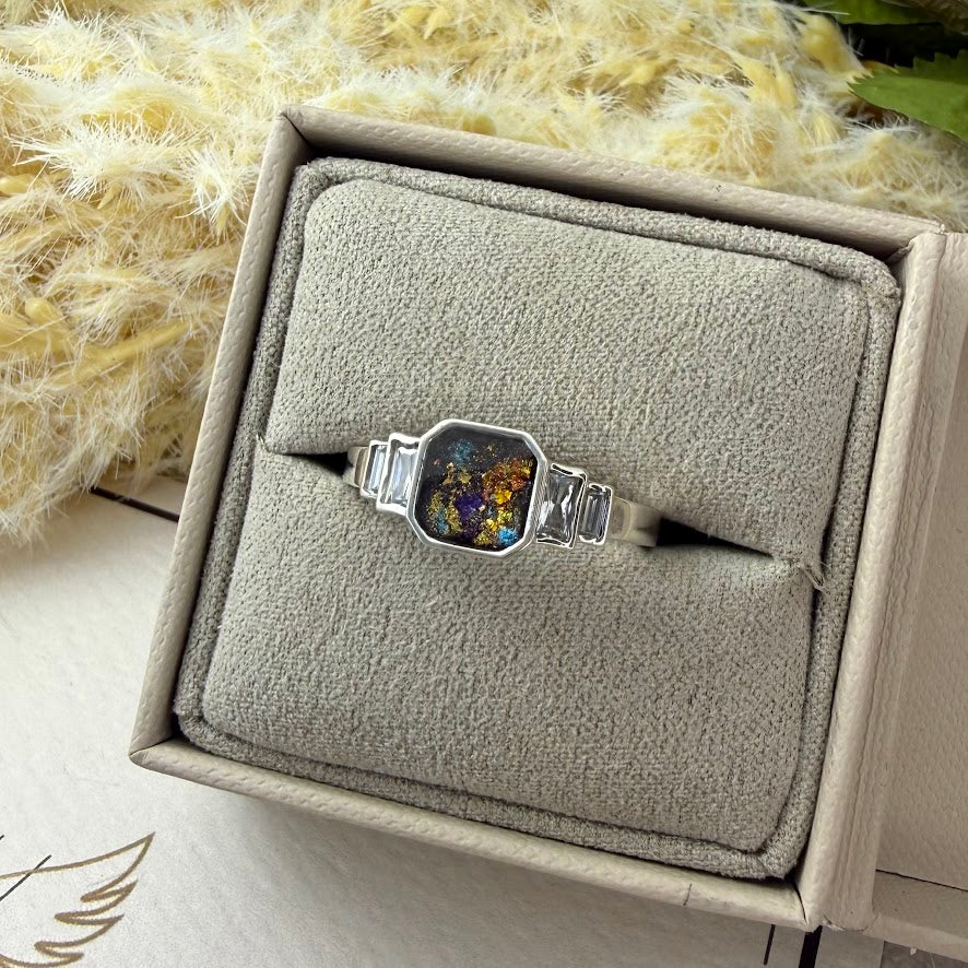 Sterling Silver Octagon Baguette Memorial Ring
