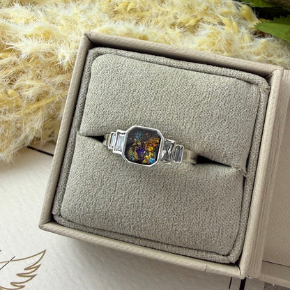 Sterling Silver Octagon Baguette Memorial Ring