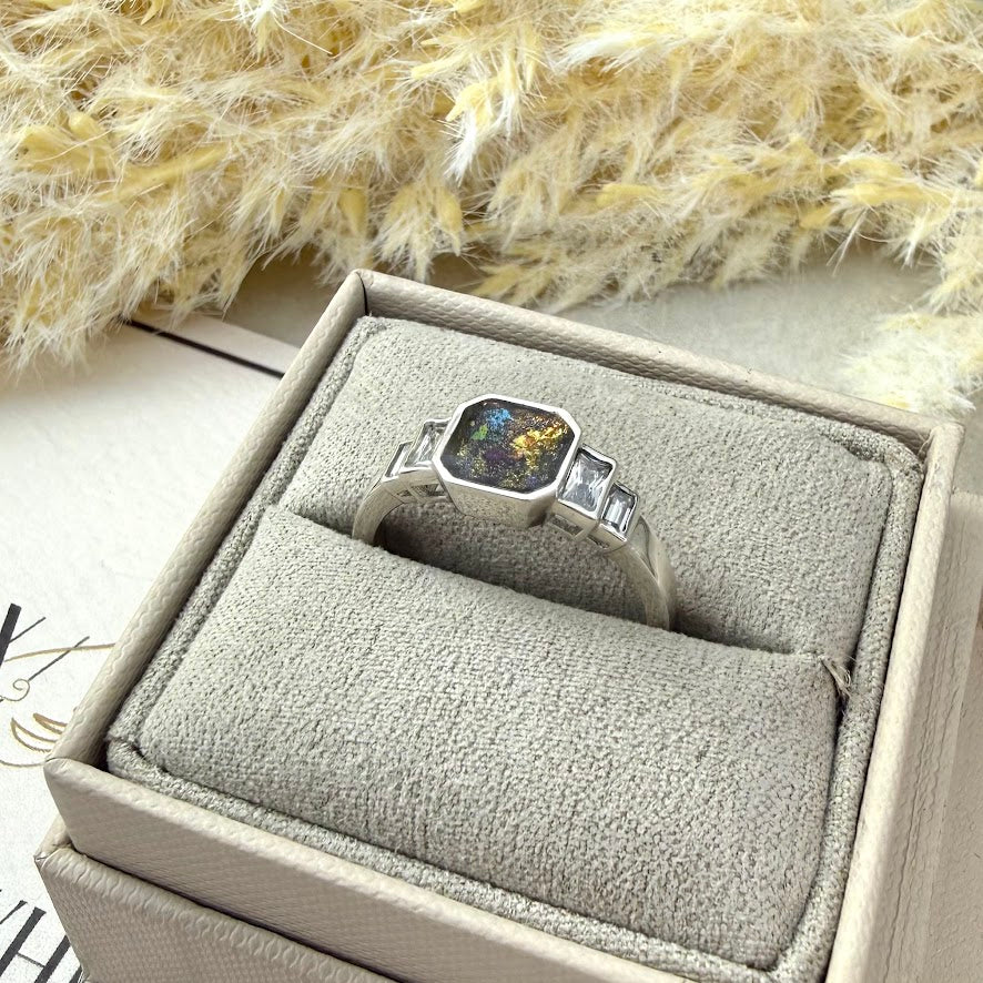 Sterling Silver Octagon Baguette Memorial Ring