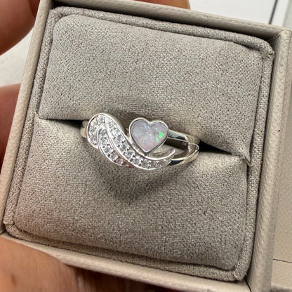Sterling silver Crystal Wing Heart Memorial Ring