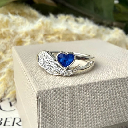 Sterling silver Crystal Wing Heart Memorial Ring
