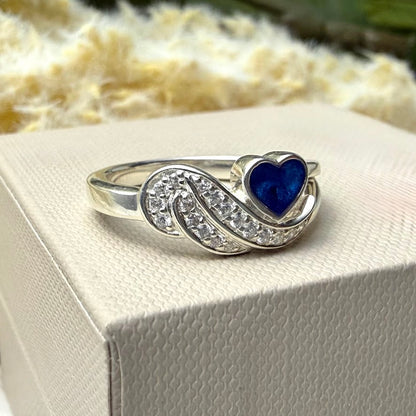Sterling silver Crystal Wing Heart Memorial Ring