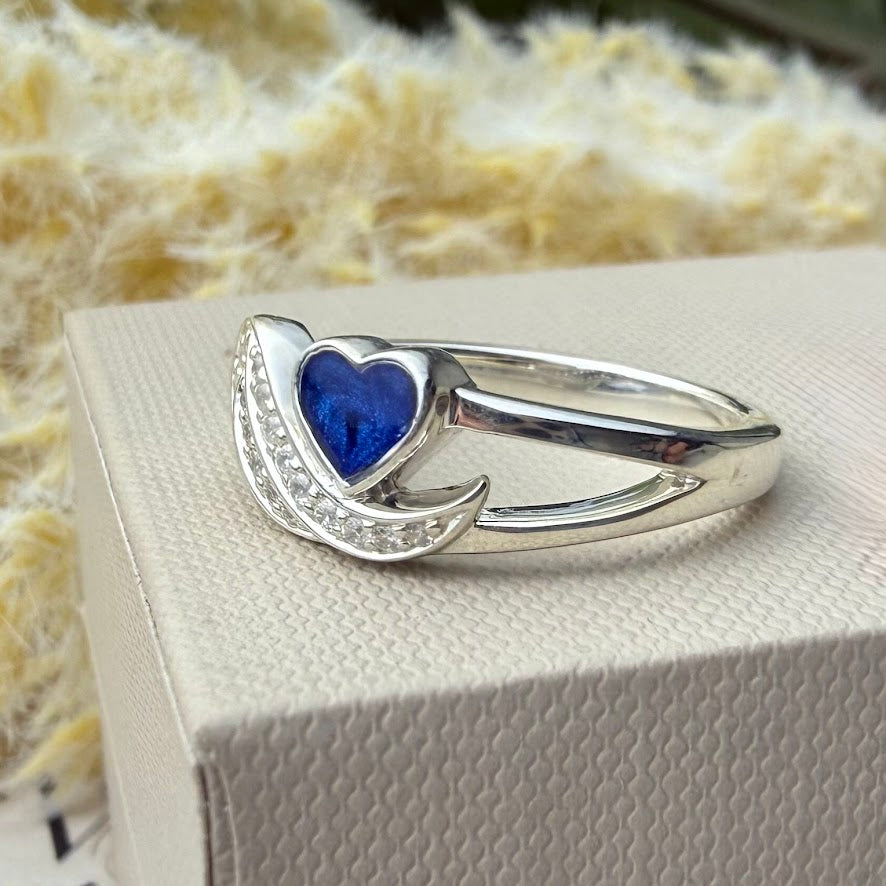 Sterling silver Crystal Wing Heart Memorial Ring
