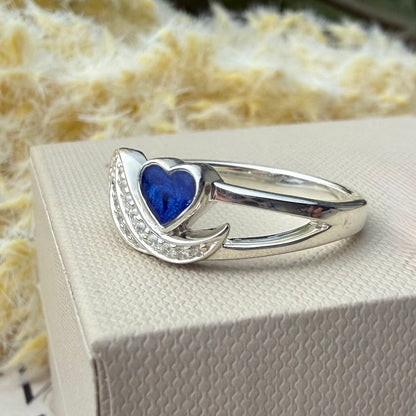 Sterling silver Crystal Wing Heart Memorial Ring