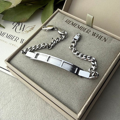 Stainless Steel 3 section Curb Memorial Bracelet