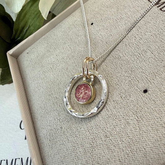 Sterling Silver / 9ct Gold Hammered Round Memorial Pendant
