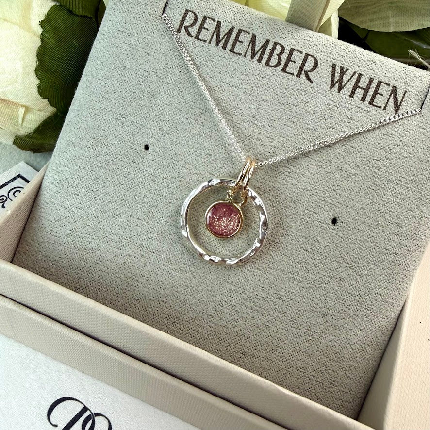 Sterling Silver / 9ct Gold Hammered Round Memorial Pendant